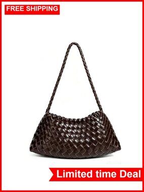 Woven Leather Tote Shoulder Bag Handbag Purse for Women Two-in-One Storage